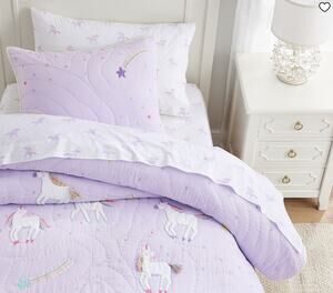Pottery Barn Kids Rainbow Purple Unicorn Quilt Twin